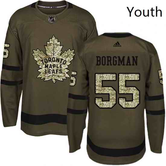 Youth Adidas Toronto Maple Leafs 55 Andreas Borgman Authentic Green Salute to Service NHL Jersey